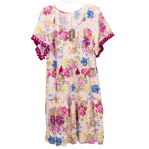 Matilda Jane Dresses & Skirts - NEW Matilda Jane Sz M Floral Tassel Dress Tiered Boho Whimsical Sundress Peasant